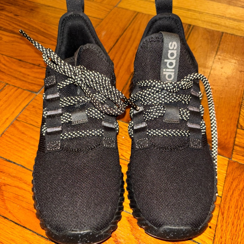 Adidas Black Knit Sneakers with Patterned Laces